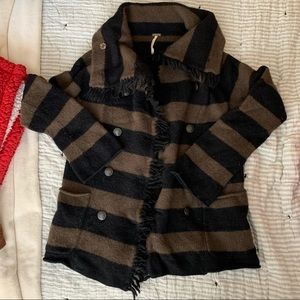 Black and olive green striped Free People cardigan